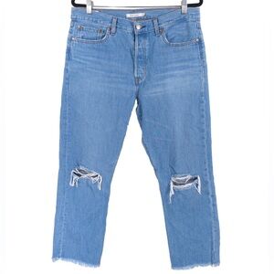 LEVI’S GENUINE QUALITY Wedgie Straight Jeans Button Fly Distressed Frayed Hem 32